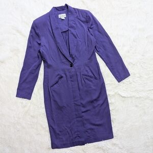 80s Vintage Susan Bennett Purple Plunge Neck Button Down Blazer Dress Size 12